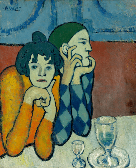 Арлекин и его подружка (Странствующие гимнасты).  П.Пикассо, 1901.
