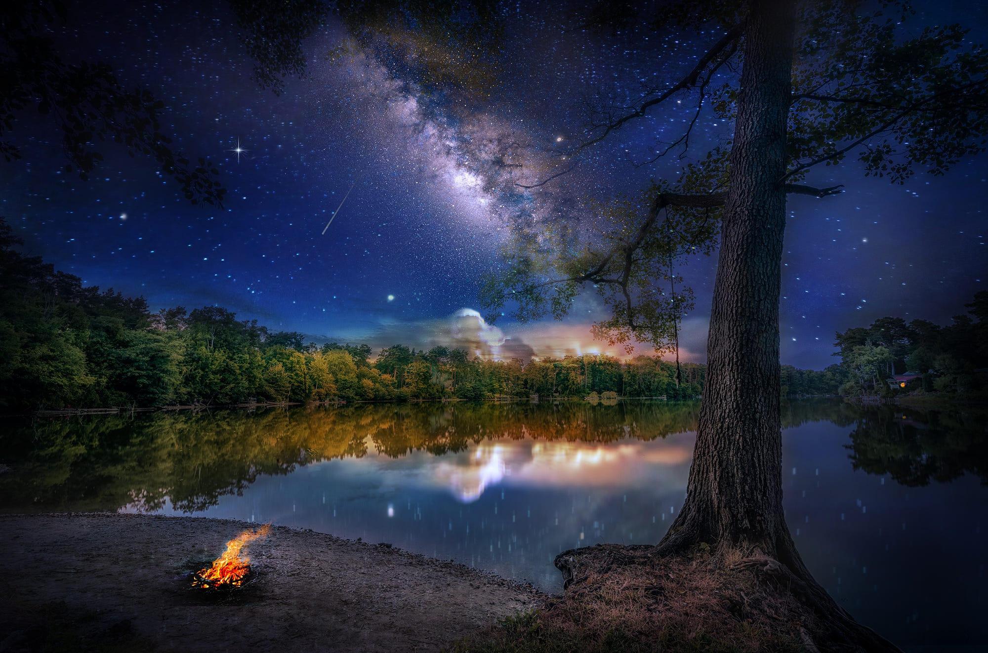 Ночь озеро звезды. Природа ночью. Ночной пейзаж. Красивые ночные пейзажи. Красивая ночь.