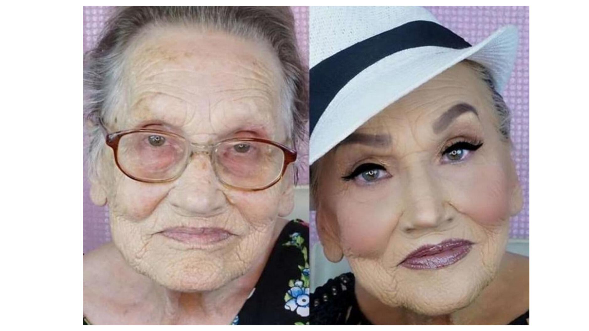 Макияж бабушки до и после
