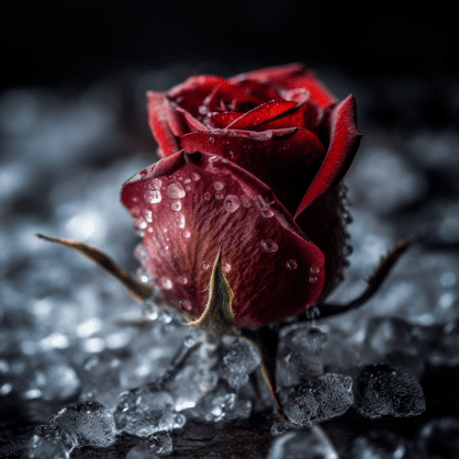 Роза алая во льду