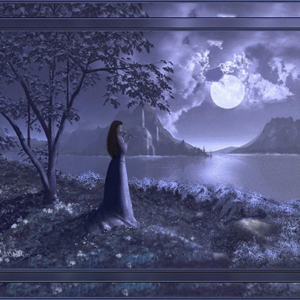 Песня в тихую лунную. Лунный пейзаж. Лунная ночь. Девушка в лунном свете. Ночь фэнтези.