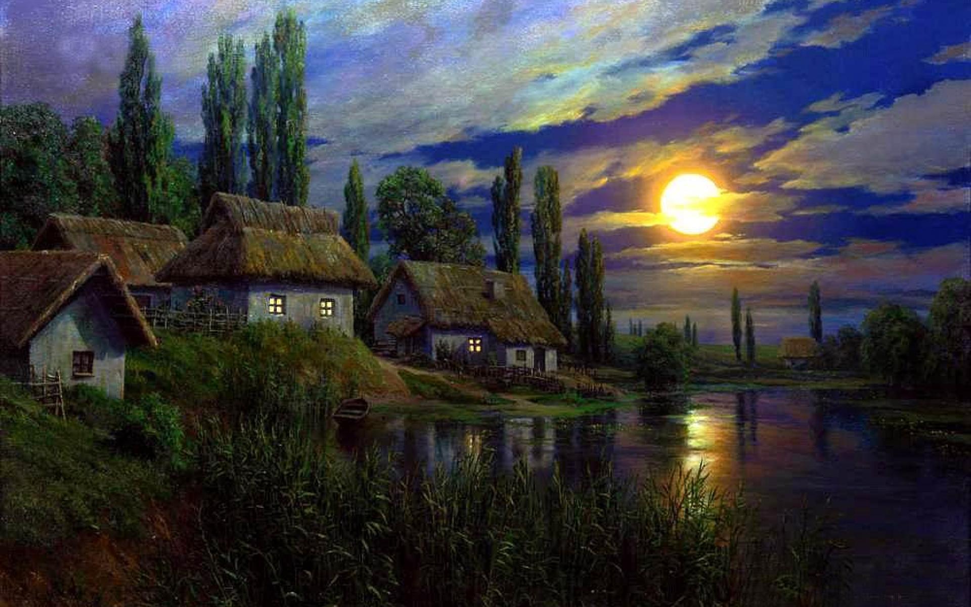 Ночные хаты. Картины художника Андрея Огурцова.