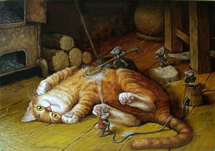 Открытка мышка и кошка