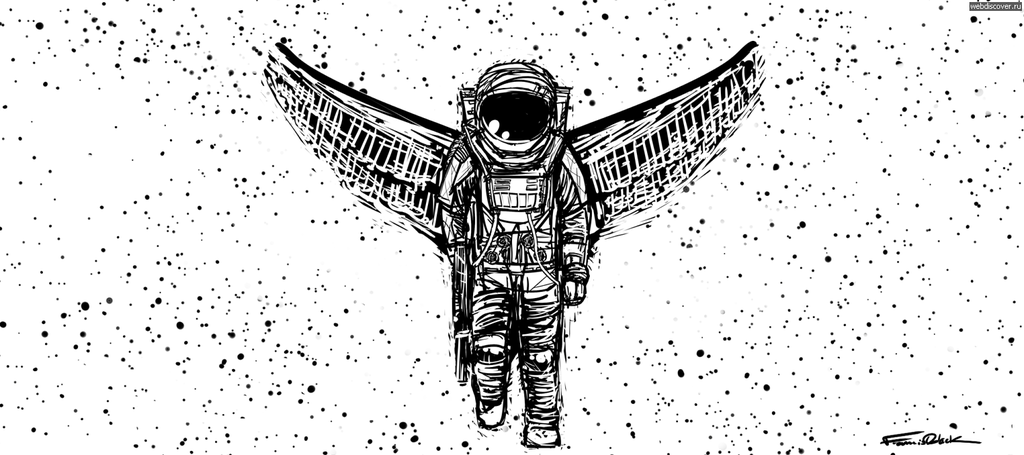 Космонавт черно белый рисунок