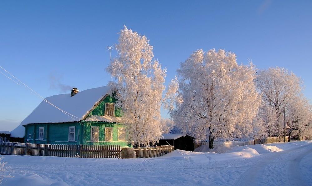 Зимний сельский русская деревня