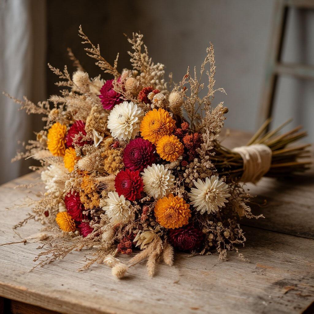 Букет цветов, увядших на столе