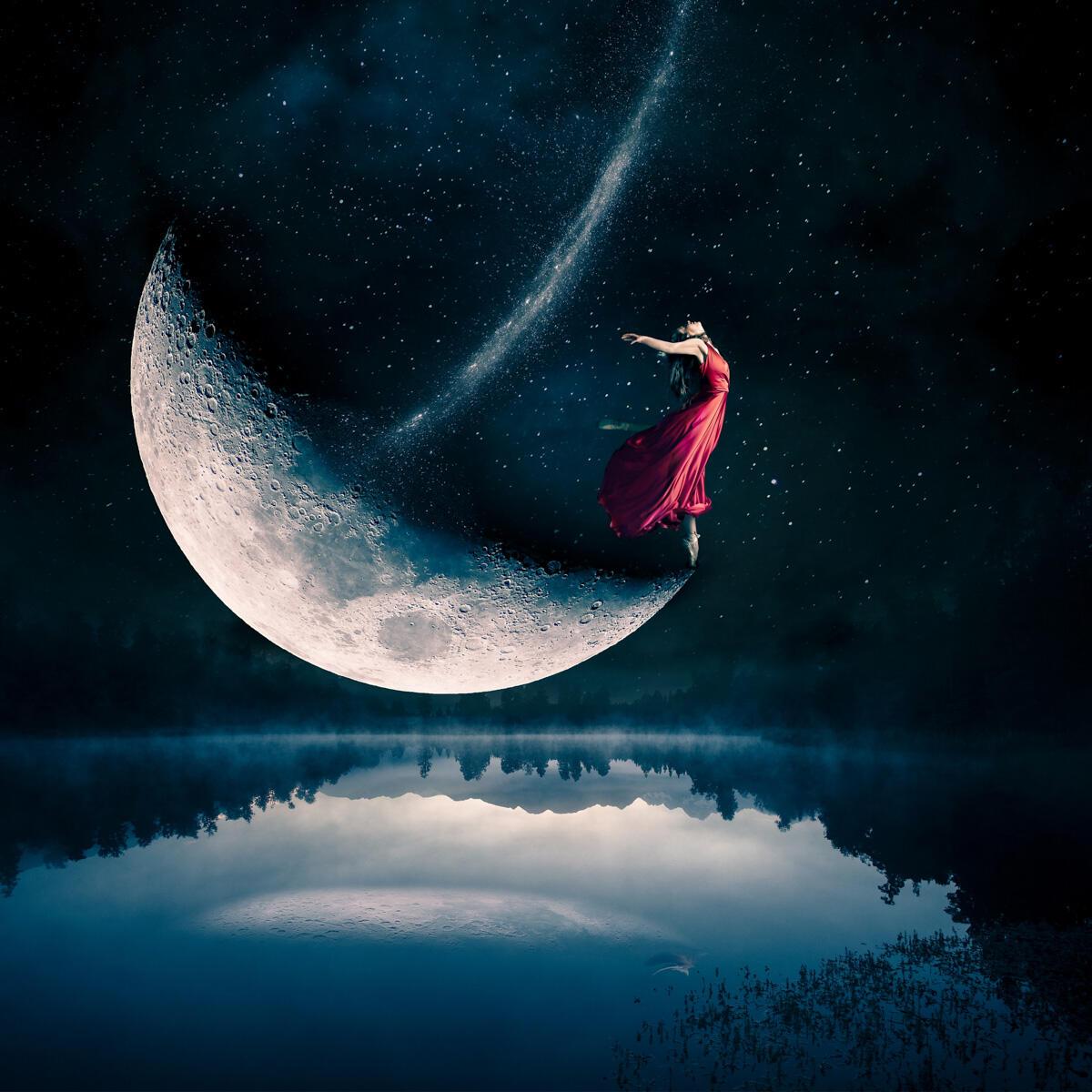 Новолуние магия. Девушка-Луна. Сказочная ночь. Новолуние фэнтези. Необычная Луна.