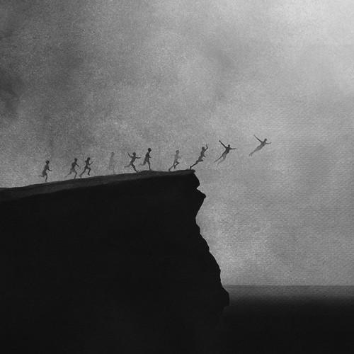 Люди летят с обрыва