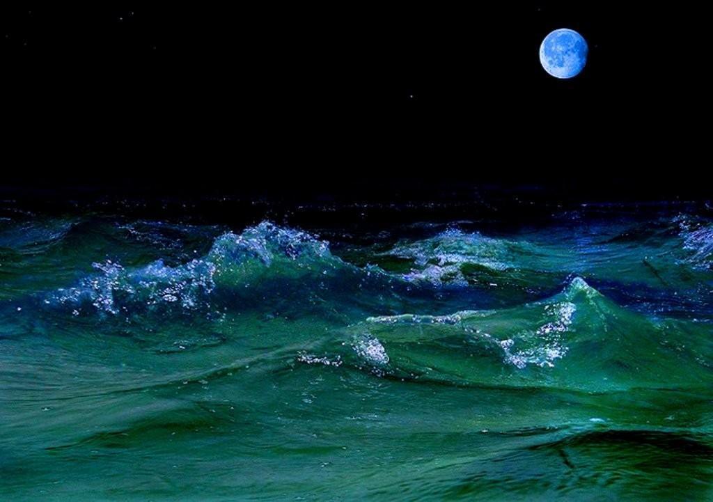 Притяжение воды в океанах луной. Ночное море. Ночь в море. Ночное море волны. Луна и море.