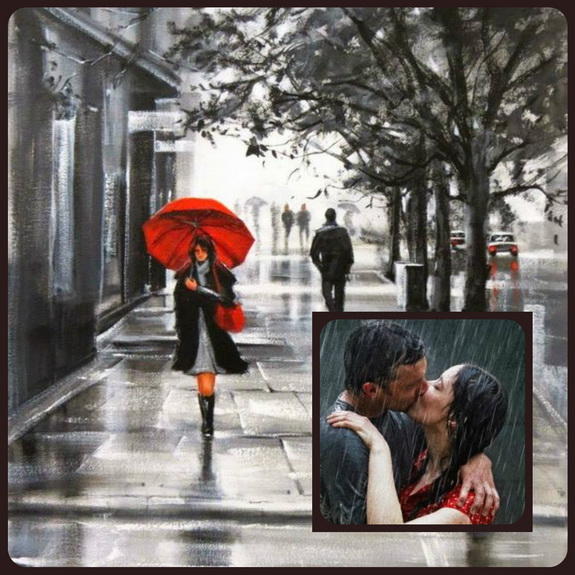 Она идет по мокрой мостовой, ....