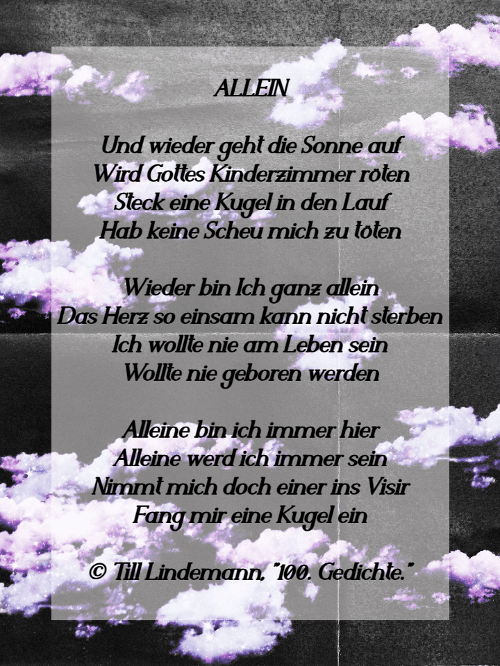 Одинокий (Перевод  "ALLEIN" Till Lindemann, "100. Gedichte.")