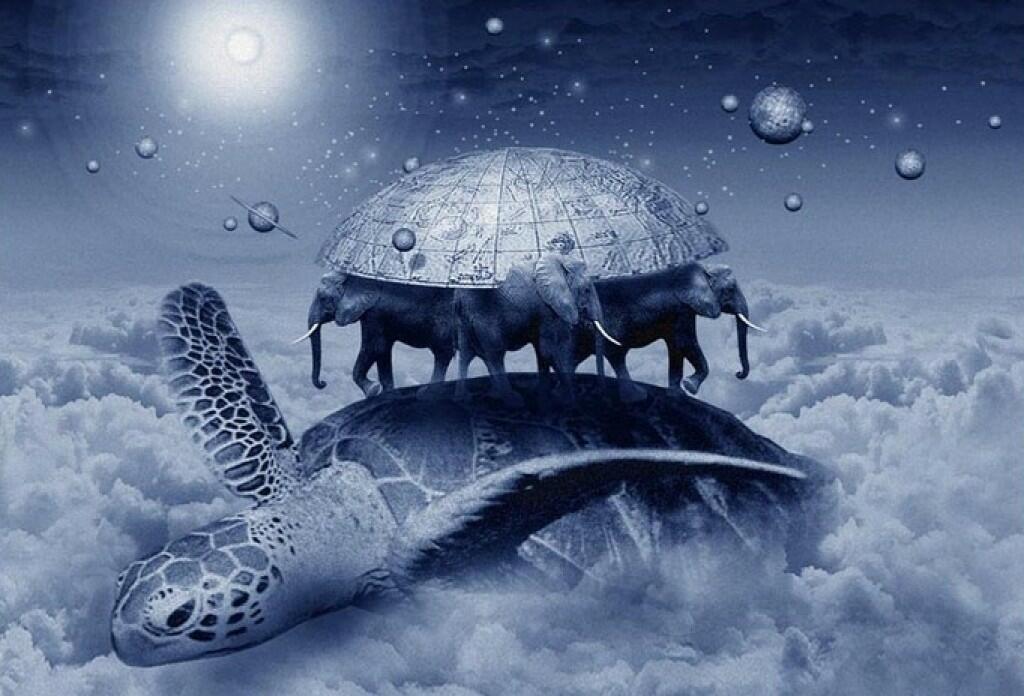 3 слона на черепахе. Земля на трех китах. Земля на слонах. Земля на трех слонах. Мир на черепахе и слонах.