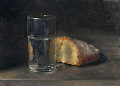 Краюха хлеба, стакан воды