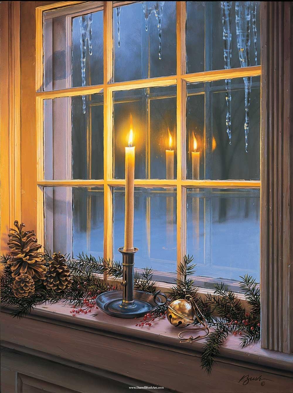 Зимнее окно рисунок. Художник Даррел Буш зима. Зимнее окно. Новогодние окна. Зима за окном.