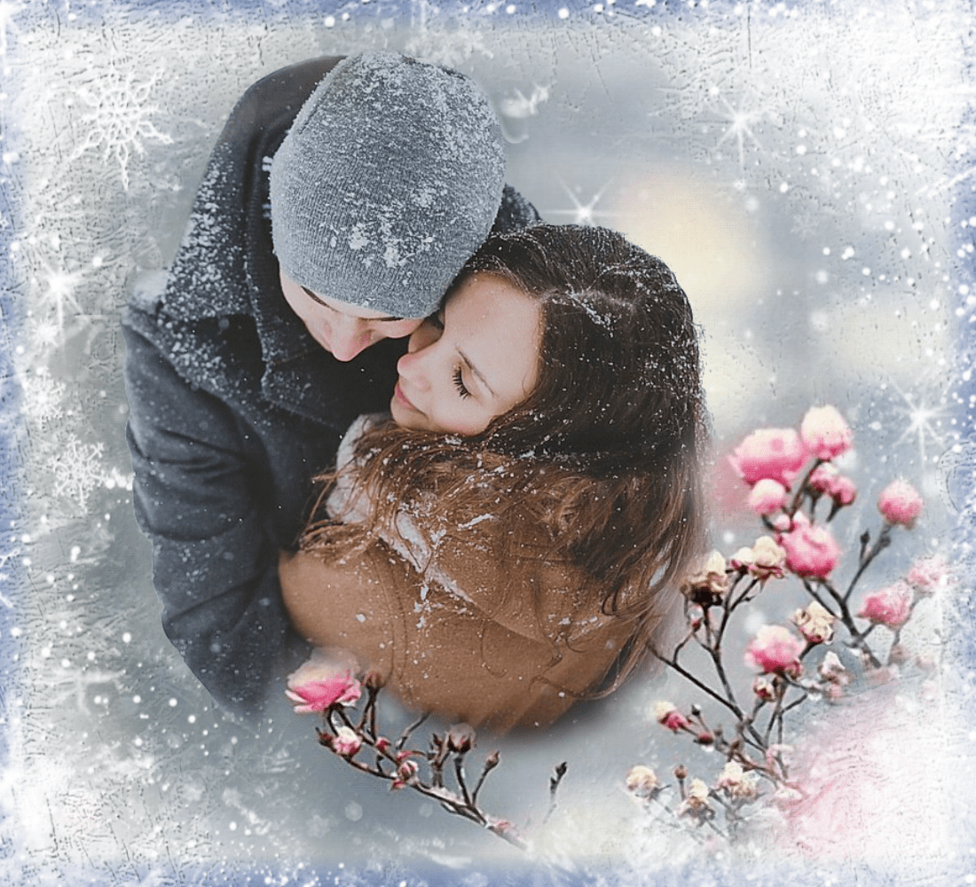 Хороша зима. Зимняя романтика. Зима любовь. Зимнее счастье. Любовь под снегом.