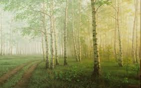 Сонно тихи рощи в утренней заре.