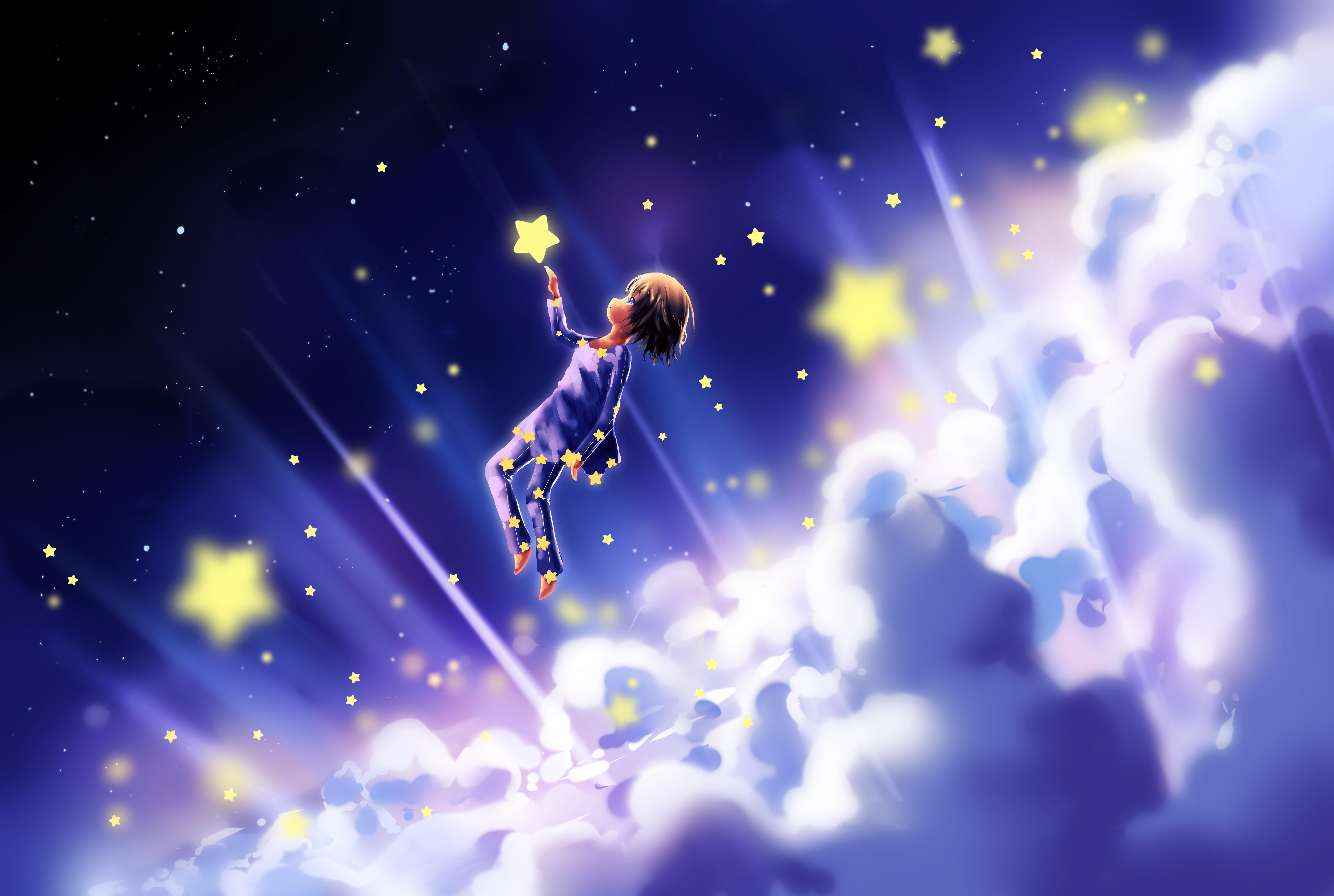 Сон навстречу. Полет к звездам. Мальчик и звездное небо. Волшебство звезды. Мальчик в космосе.
