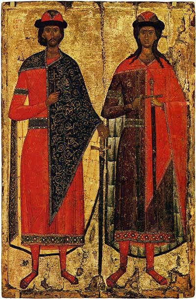 Икона Борис и Глеб 14 века