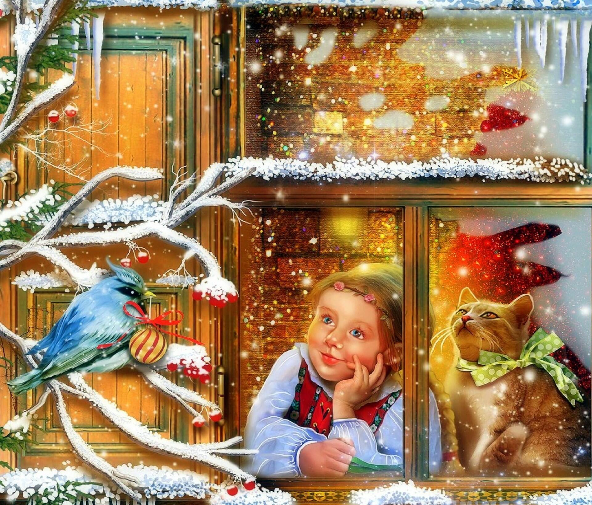 В ожидании новогоднего чуда. В ожидании праздника нового года. Ребенок у зимнего окна. Новогодняя открытка "девочка в окне". Ожидание чуда в новогодний праздник.
