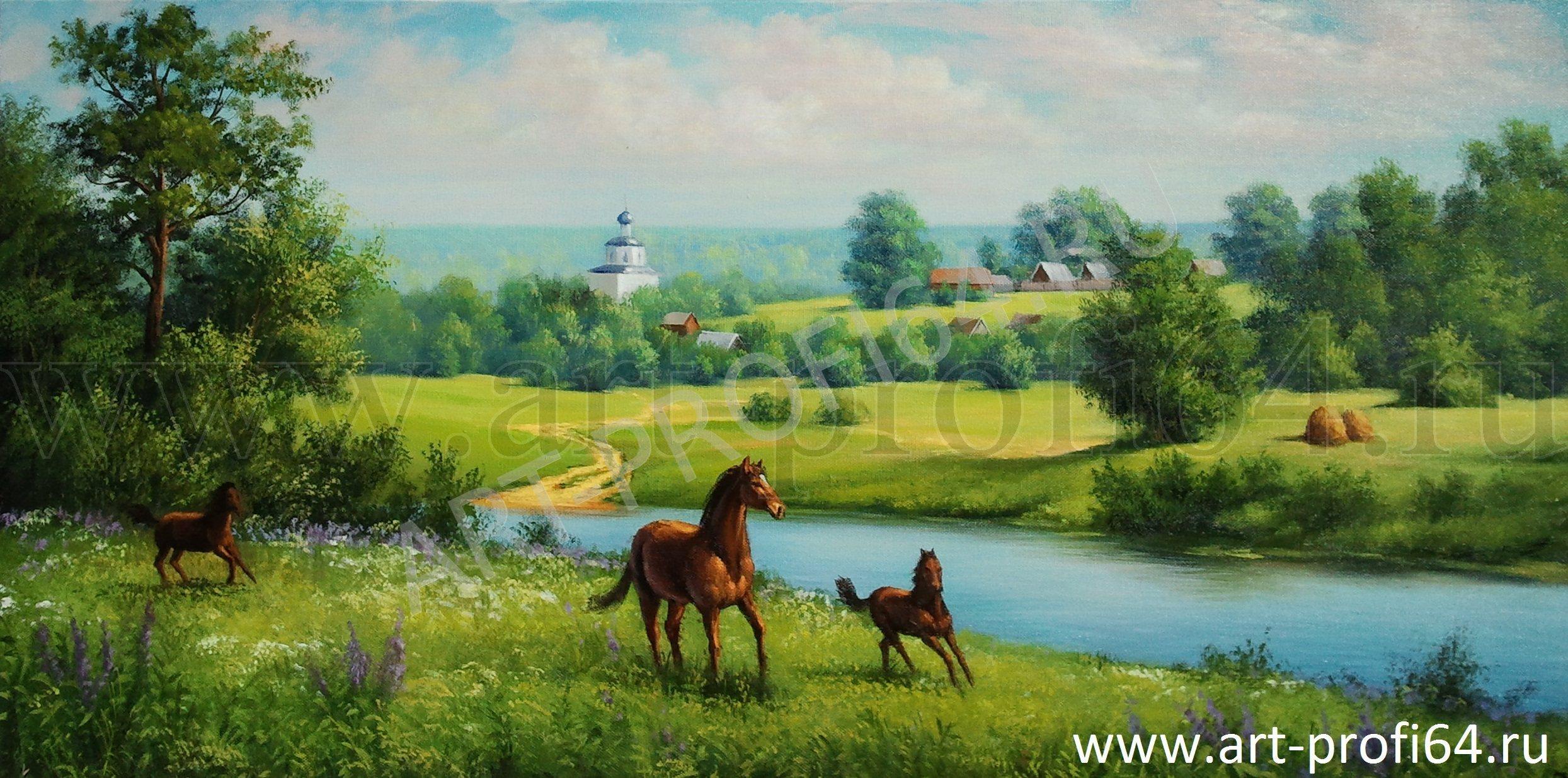 Деревня лошади река