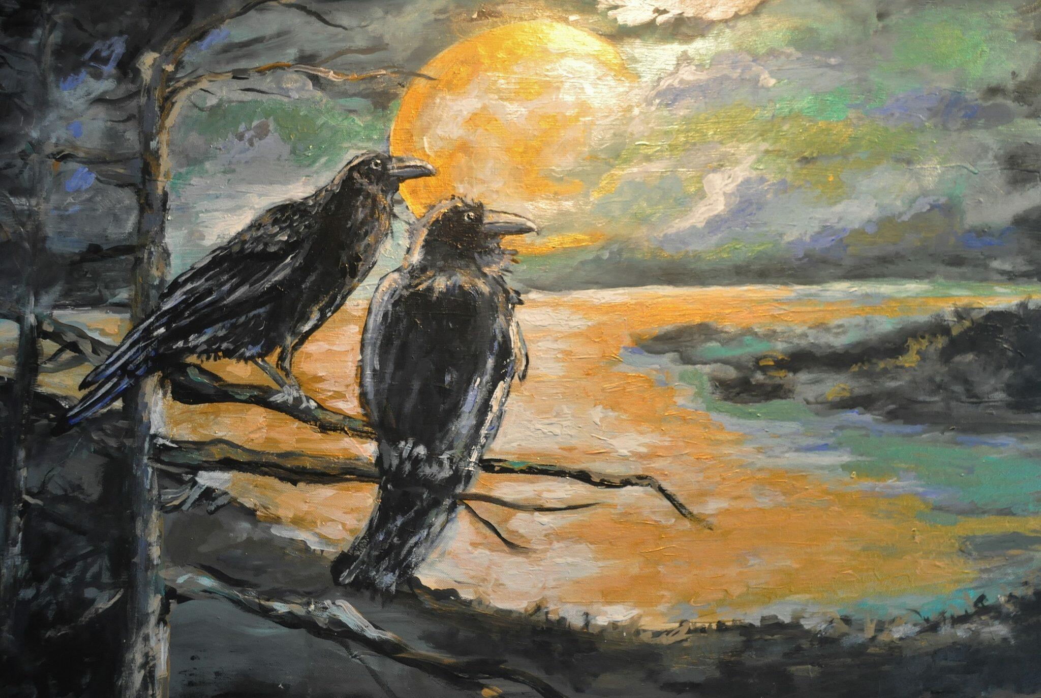 Под крылом ворона шебалин. Картина ворона. Картины с воронами. Вороны иллюстрации художников.