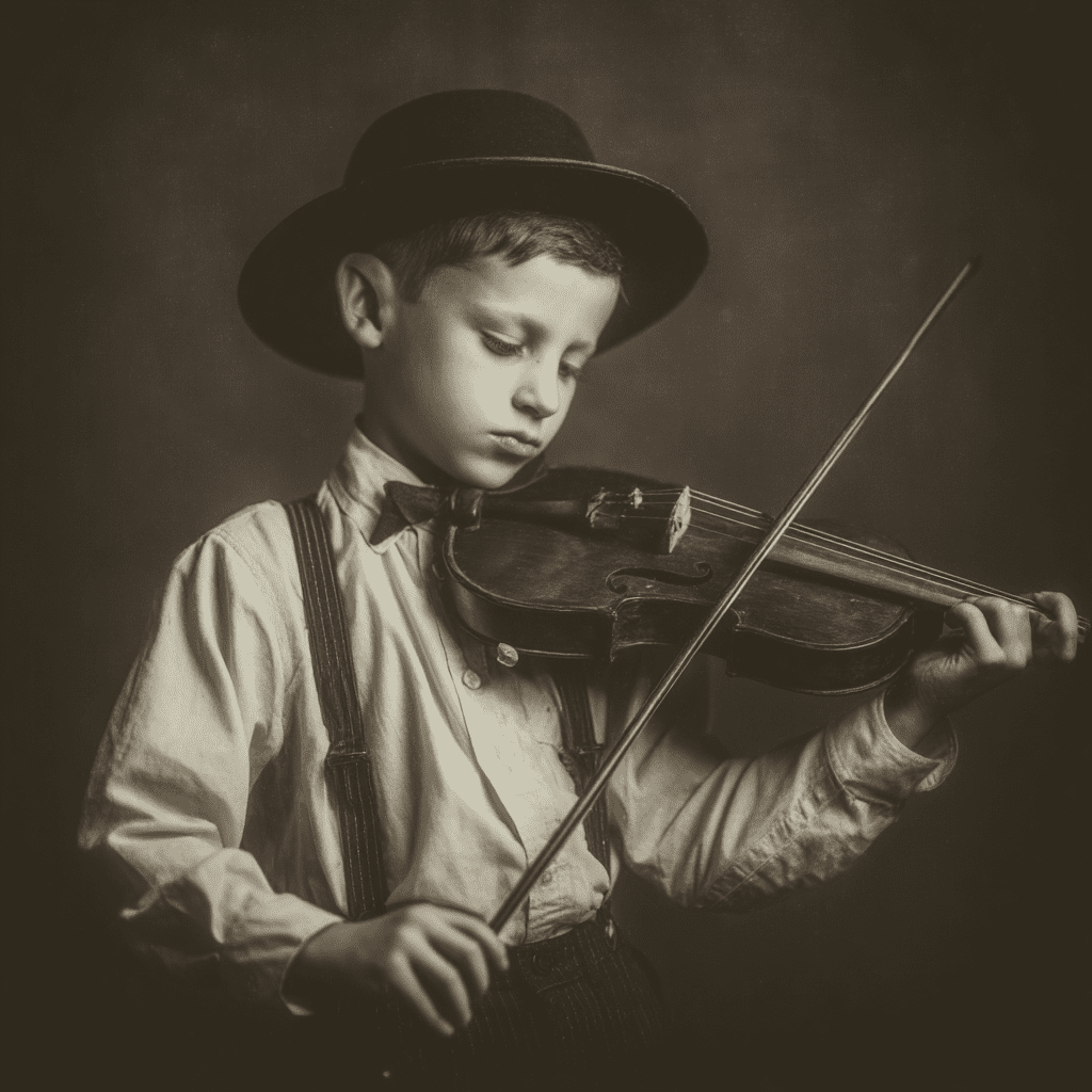Мальчик Йося играет на скрипке