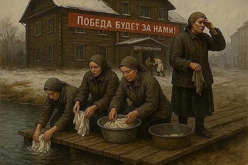 80. Полоскали женщины бельё