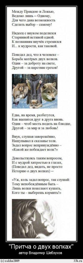 В.Шебзухов "Притча о двух волках"  читает автор (видео)