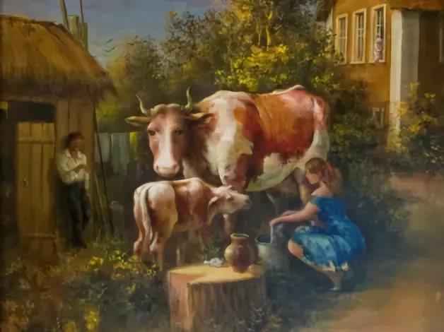 Песня доярочка. Щедрин доение коровы 1770. Деревенские коровы. Доярка картина.