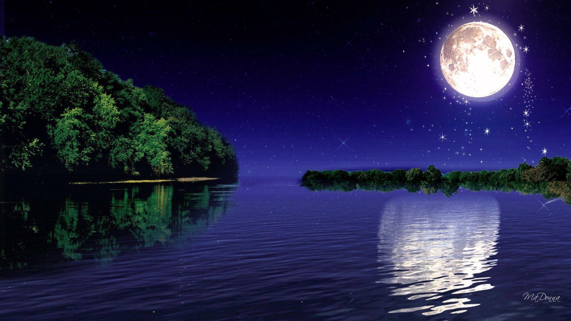 В тихую лунную ночку выйду. Ночной пейзаж. Лунный пейзаж. Лунная ночь. Ночное озеро.