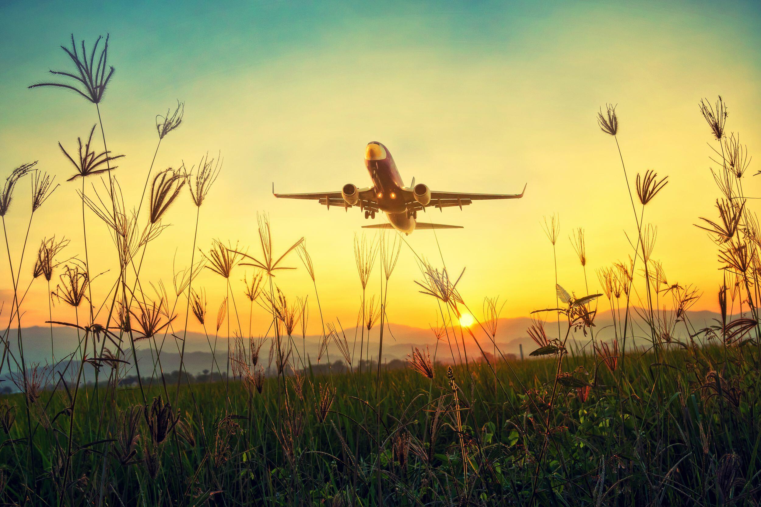 Улетаем в небеса песня слушать. Самолет на закате. Самолет над полем. Пейзаж с самолетом. Самолет на фоне природы.