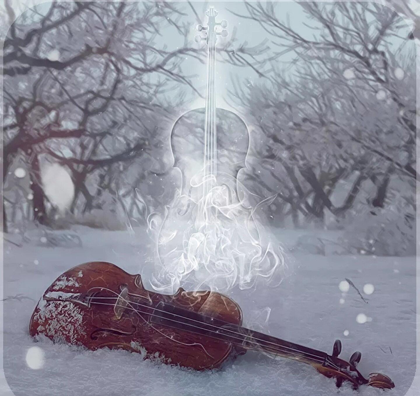 Скрипка на окне. Раненая скрипка. Разбитая скрипка. Виолончель в снегу. Скрипка на снегу.