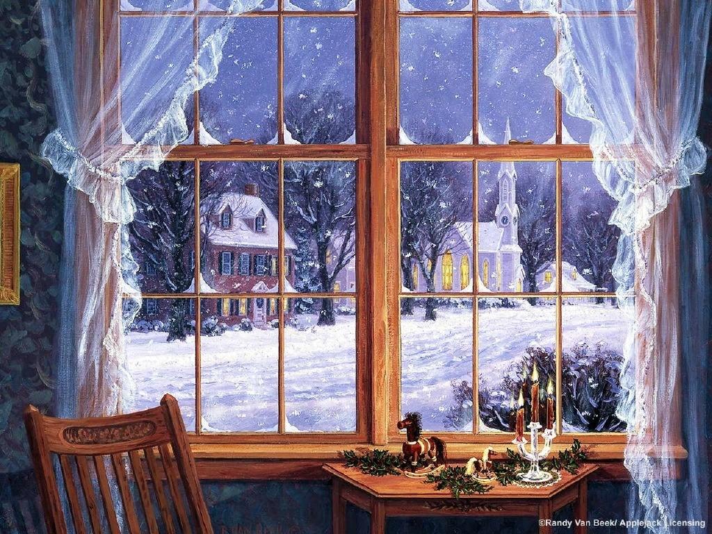 Снежинки кружат за окном