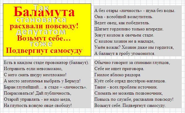 Баламута расхвали повсюду! Возьмут... подвергнут самосуду...