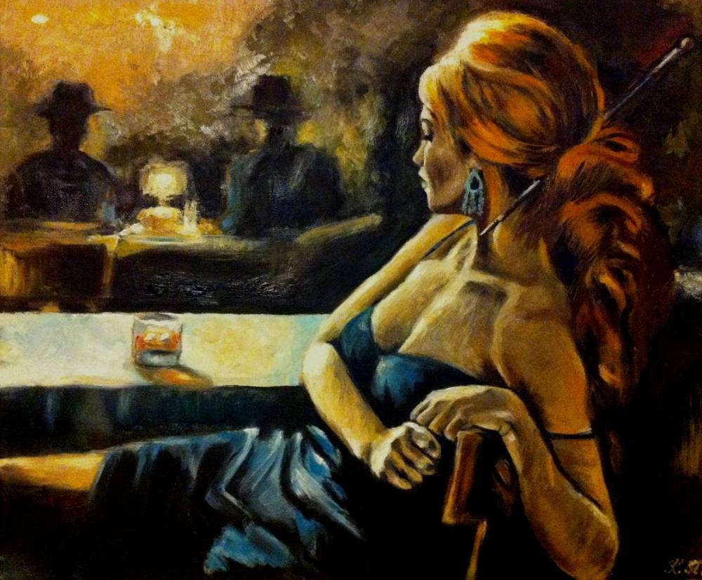 Картина дама в баре